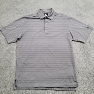FJ Foot Joy Shirt Mens Large Gray Striped Performance‎ Golf Activewear Polo Logo